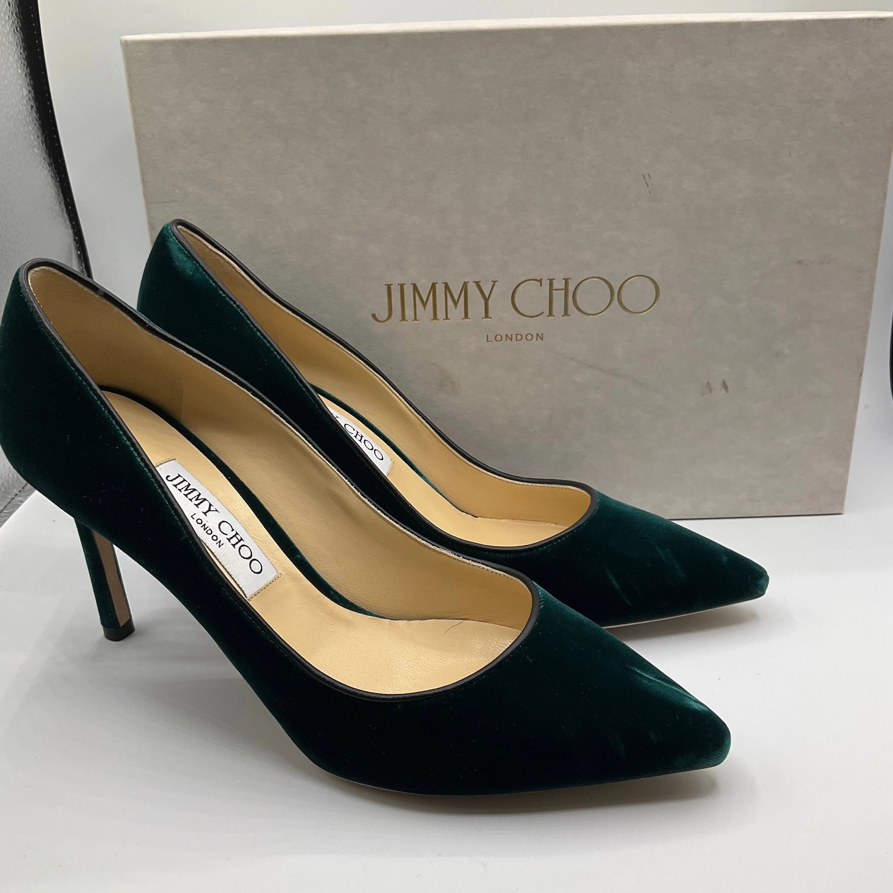 Shoes Heels Stiletto By Jimmy Choo In Green, Size: 9.5 High Heel Peep Toe Sandals