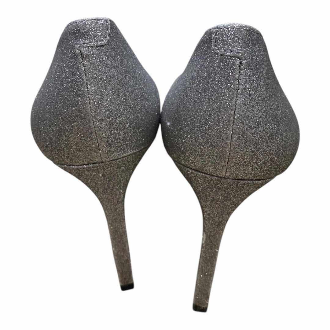 Lace Up Ankle Shoes Heels Stiletto By Nine West In Silver, Size: 7