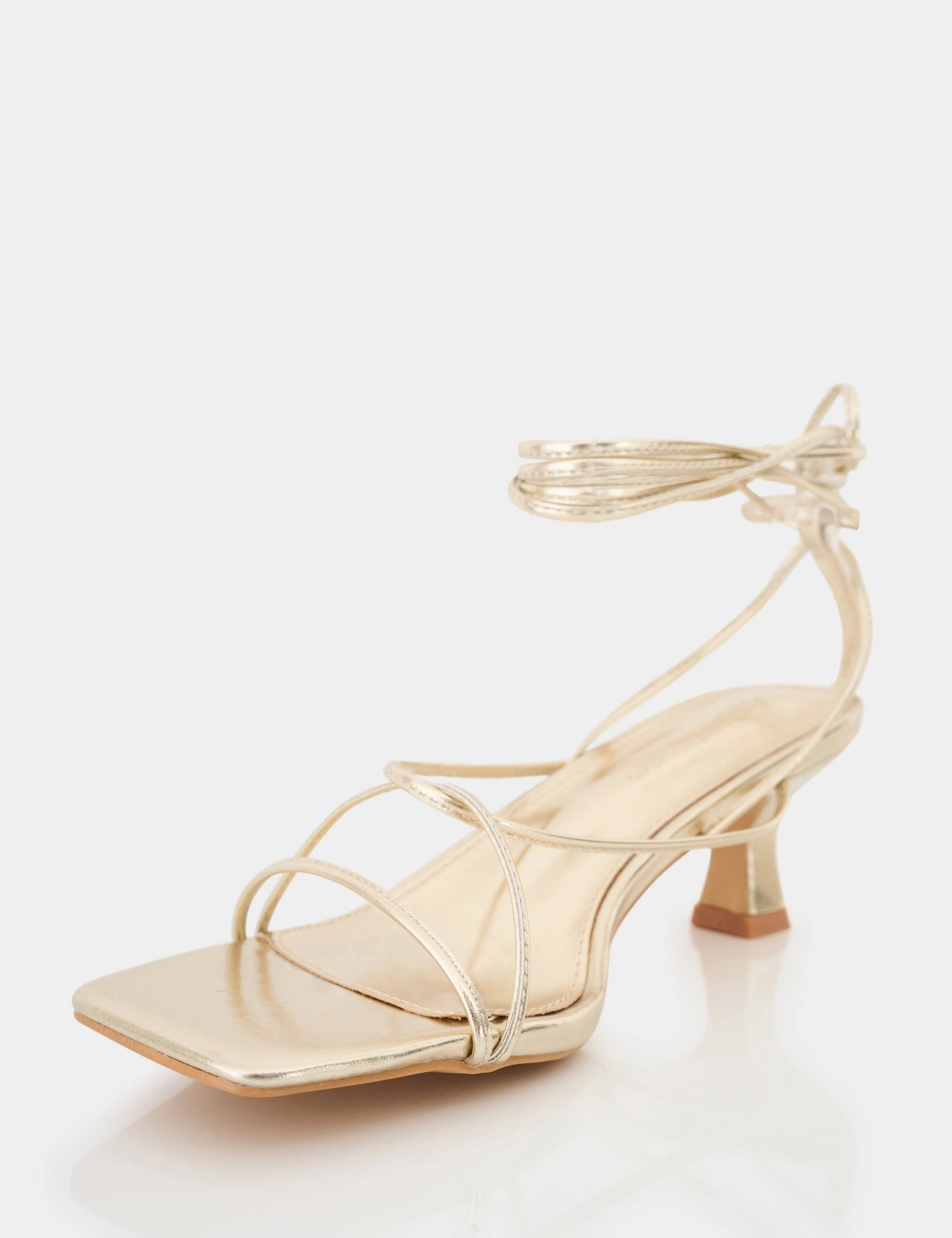 Racing High Heels Shibuya Gold Snake Pu Square Toe Lace Up Low Heels