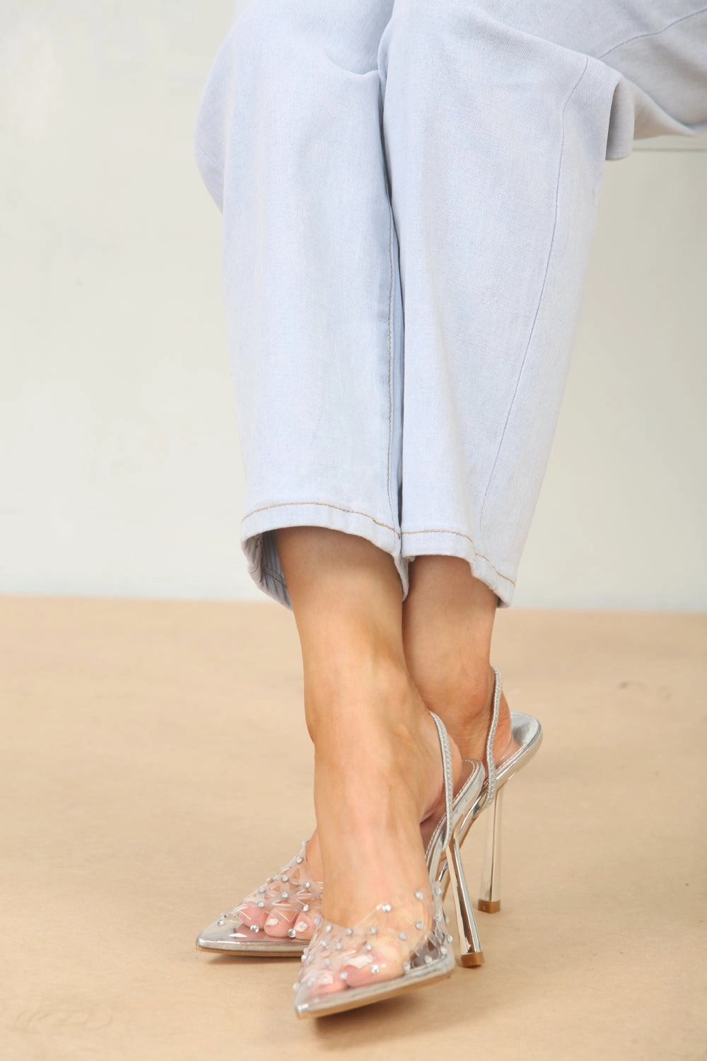 Silver Diamante Detailed Perspex Slingback Heel Patrick With High Heels
