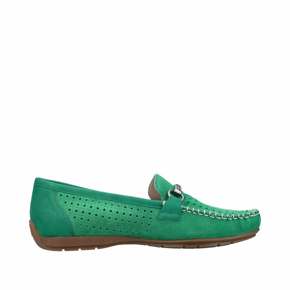 Loafers For Plantar Fasciitis Rieker 40253-54 Ladies Green Leather Slip On Loafers