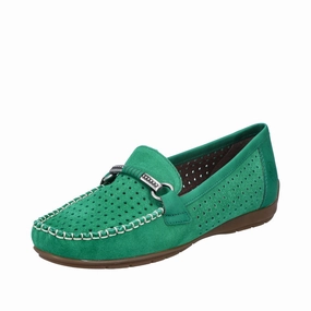 Loafers Dupe Rieker 40253-54 Ladies Green Leather Slip On Loafers