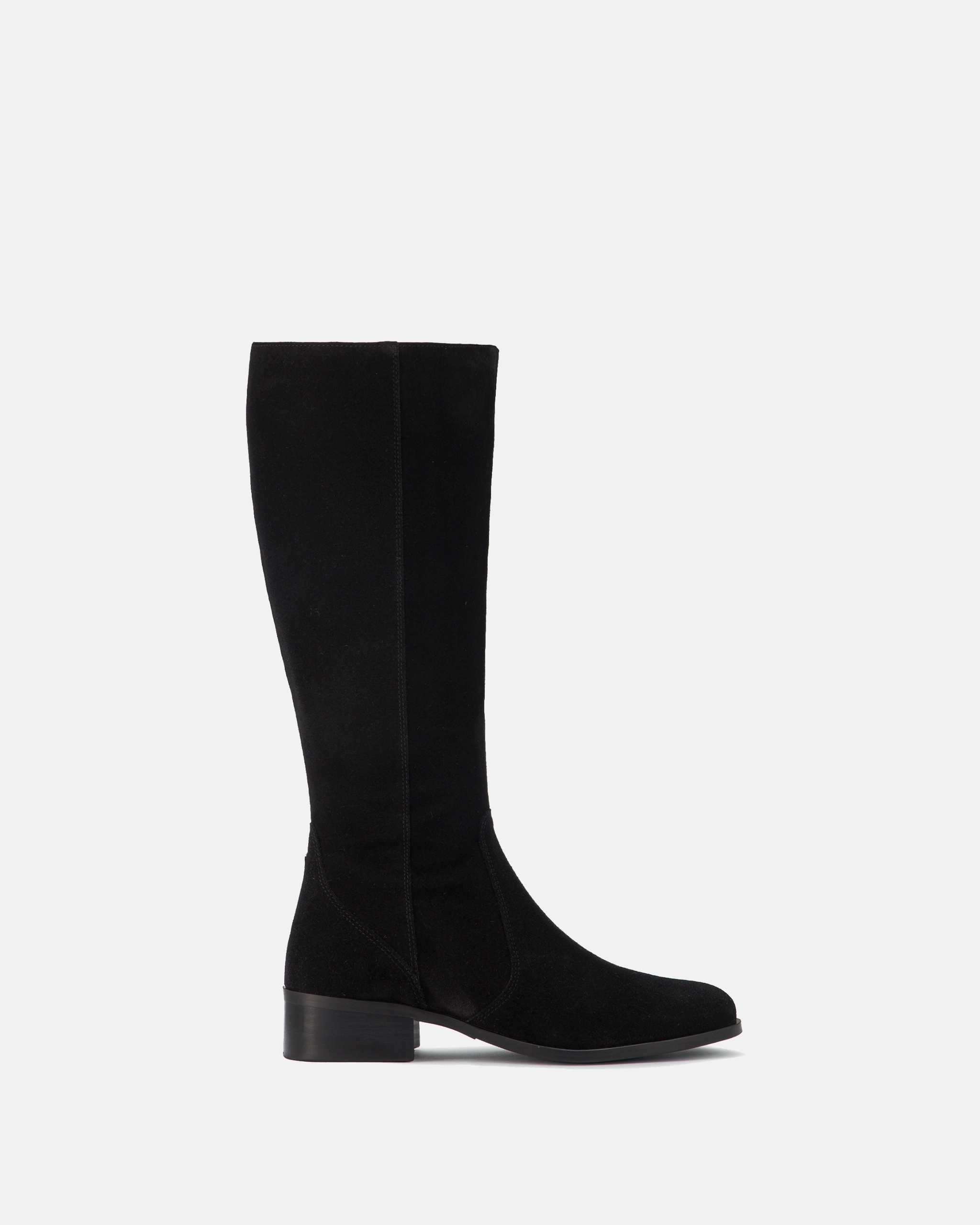 Back Zip Knee High Boots Haltham Standard Knee High Boots in Black Suede