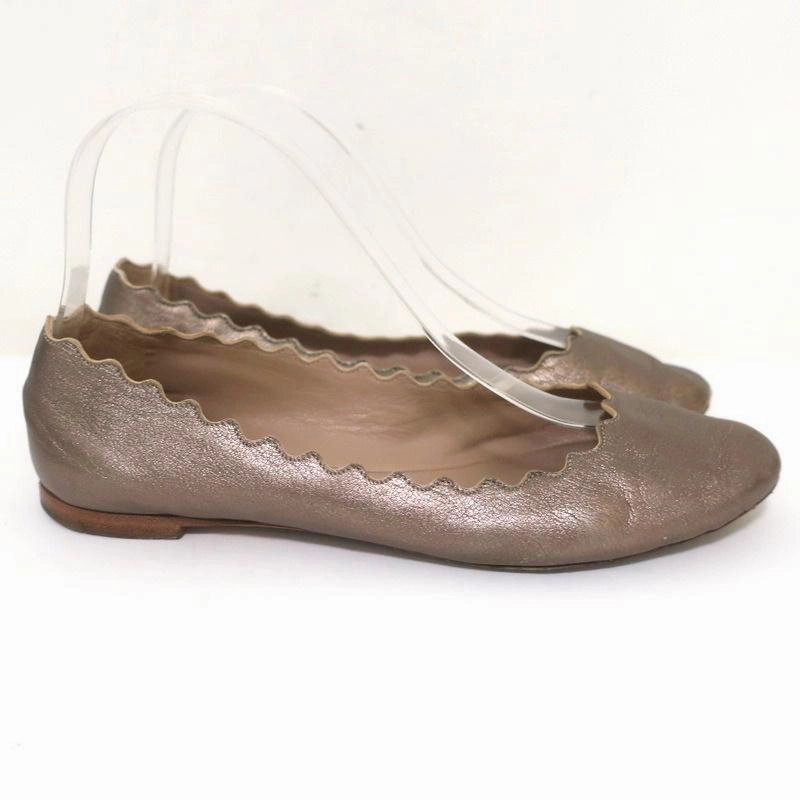 Chloe Lauren Ballet Flats Gold Metallic Scalloped Leather Size 37.5 Sky High High Heels