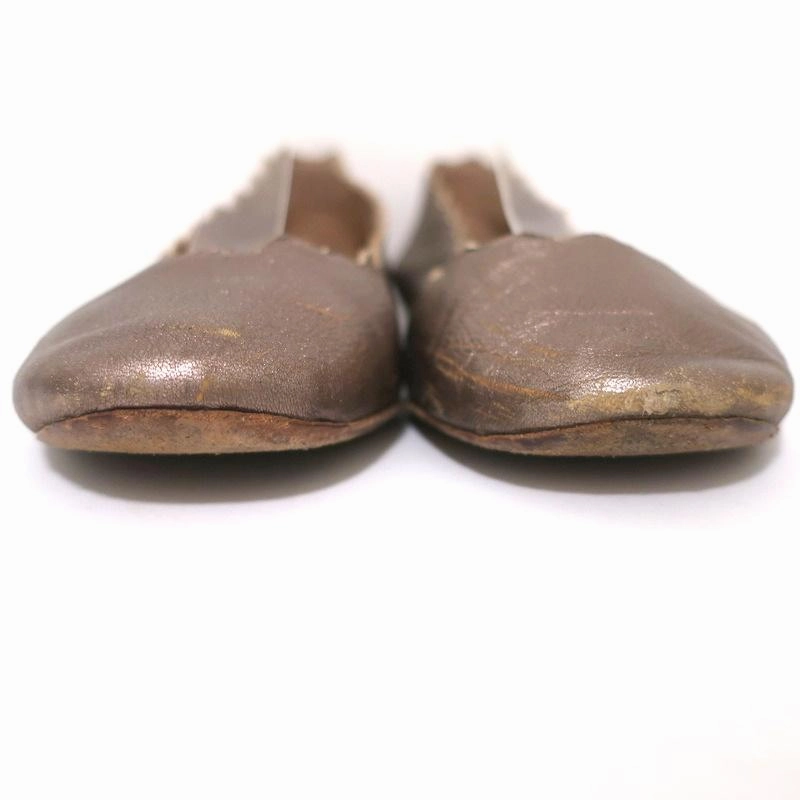 Chloe Lauren Ballet Flats Gold Metallic Scalloped Leather Size 37.5 Low Heel Knee High Suede Boots