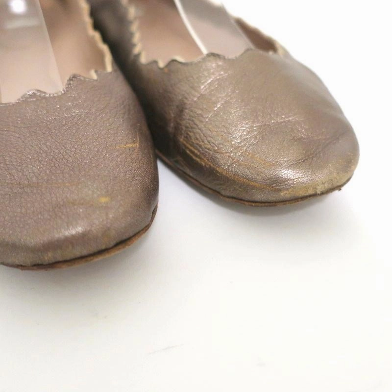 Most Expensive High Heel Shoes Chloe Lauren Ballet Flats Gold Metallic Scalloped Leather Size 37.5