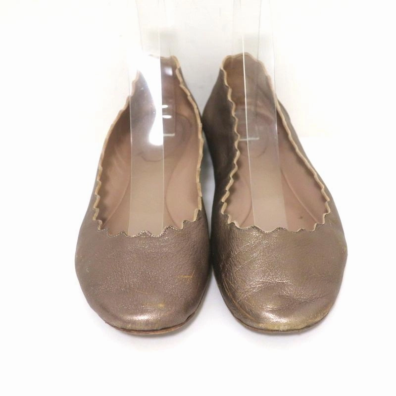 Chloe Lauren Ballet Flats Gold Metallic Scalloped Leather Size 37.5 Knee High Block Heel Suede Boots