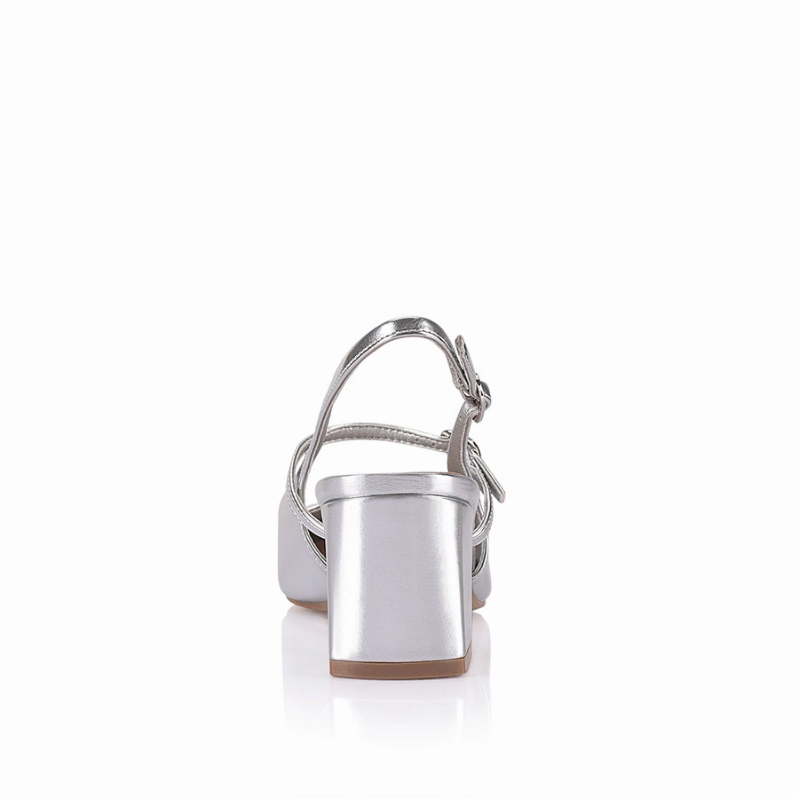 Lolita Slingback Block Heels - Silver Metallic Wedge High Heel Boots