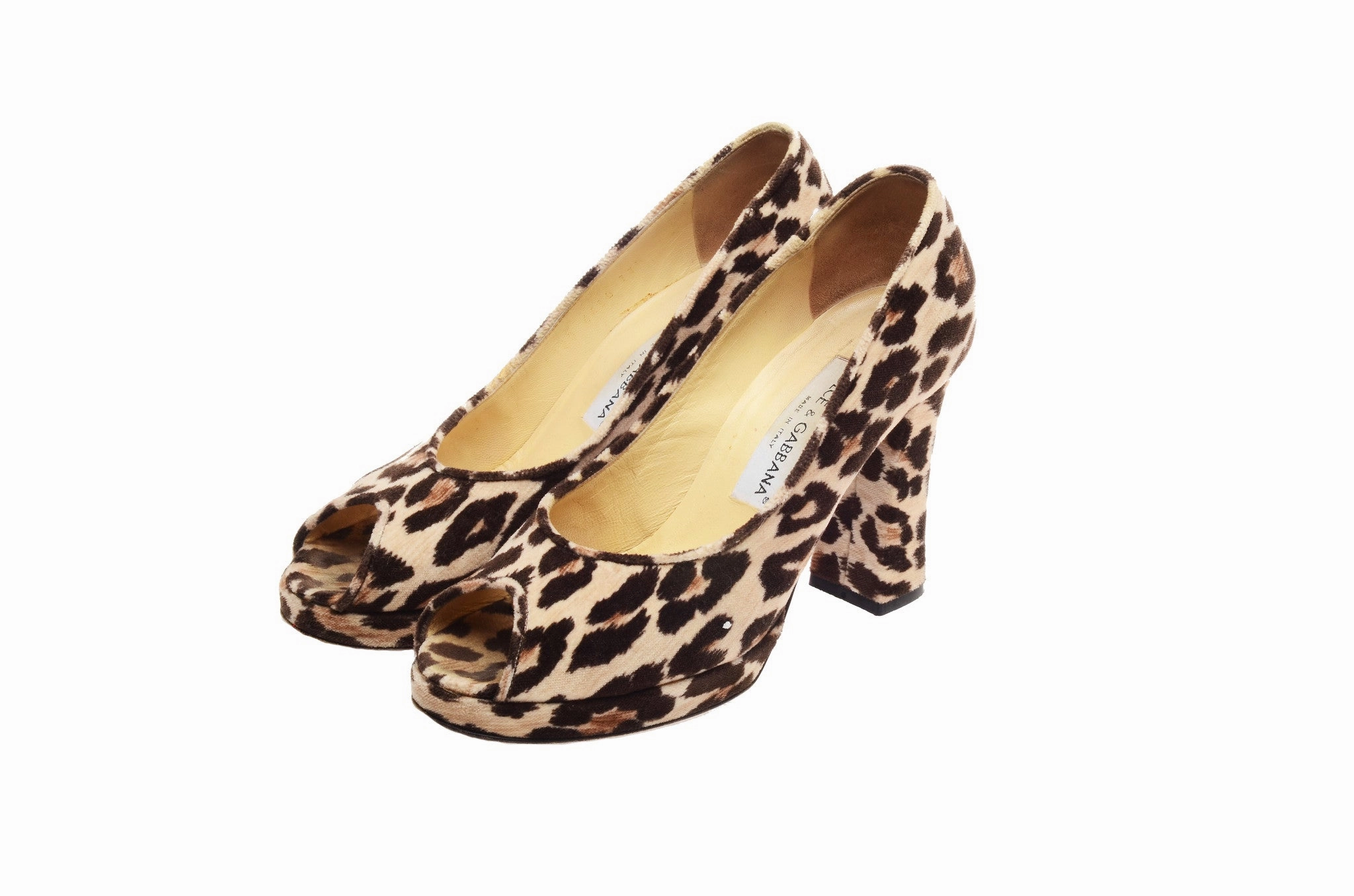Dolce & Gabbana - Velvet Leopard Platform Heels - IT 37 1/2 High Heel Wedges With Ankle Strap