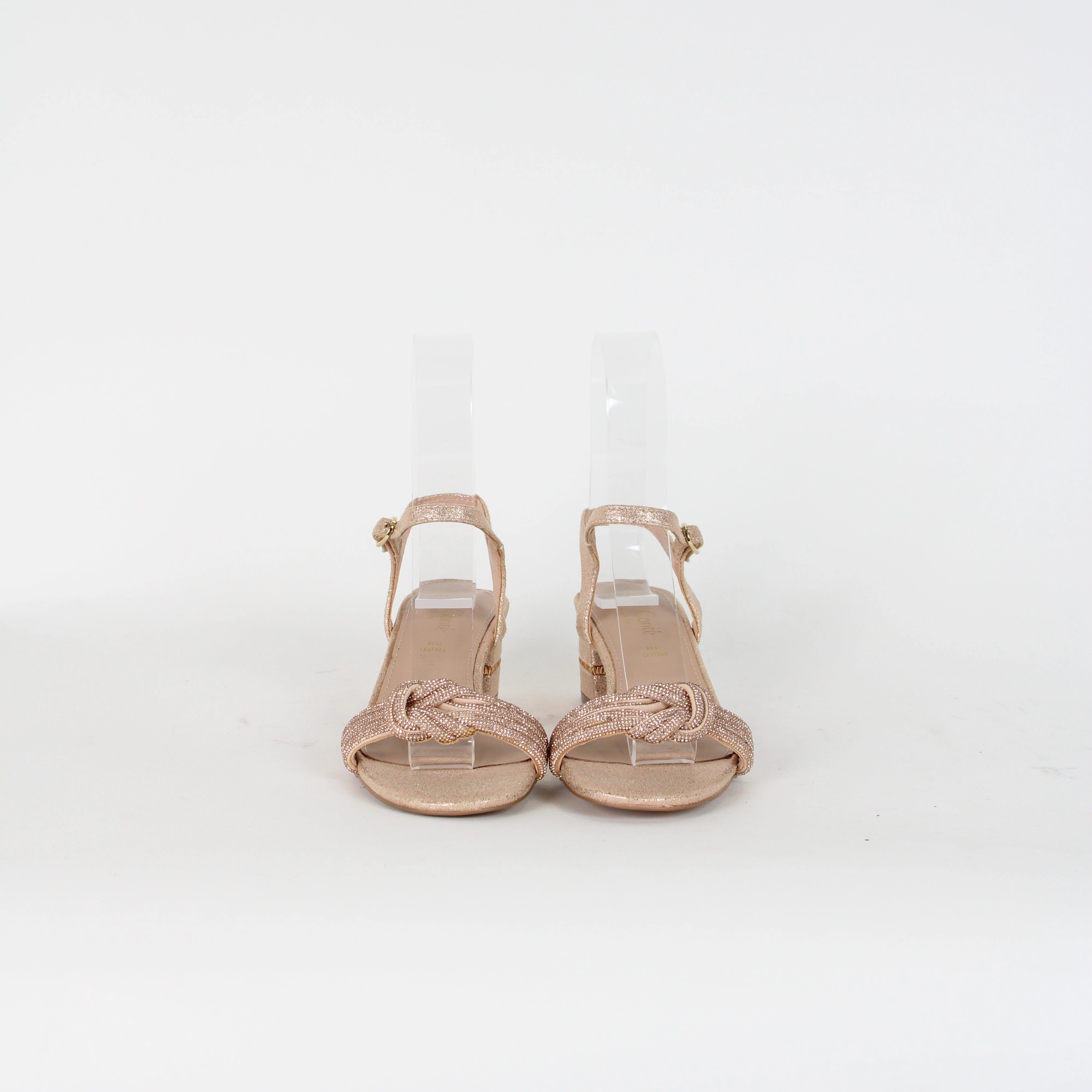 Knee High Block Heel Boots Lara Conte Pink Gold Leather Heels