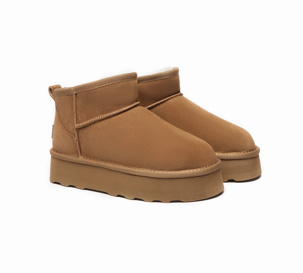 Leather Ankle Boots With Lug Soles UGG Ultra Mini Platform Boots Sheepskin Wool Thick Bottom Boots Ronnie