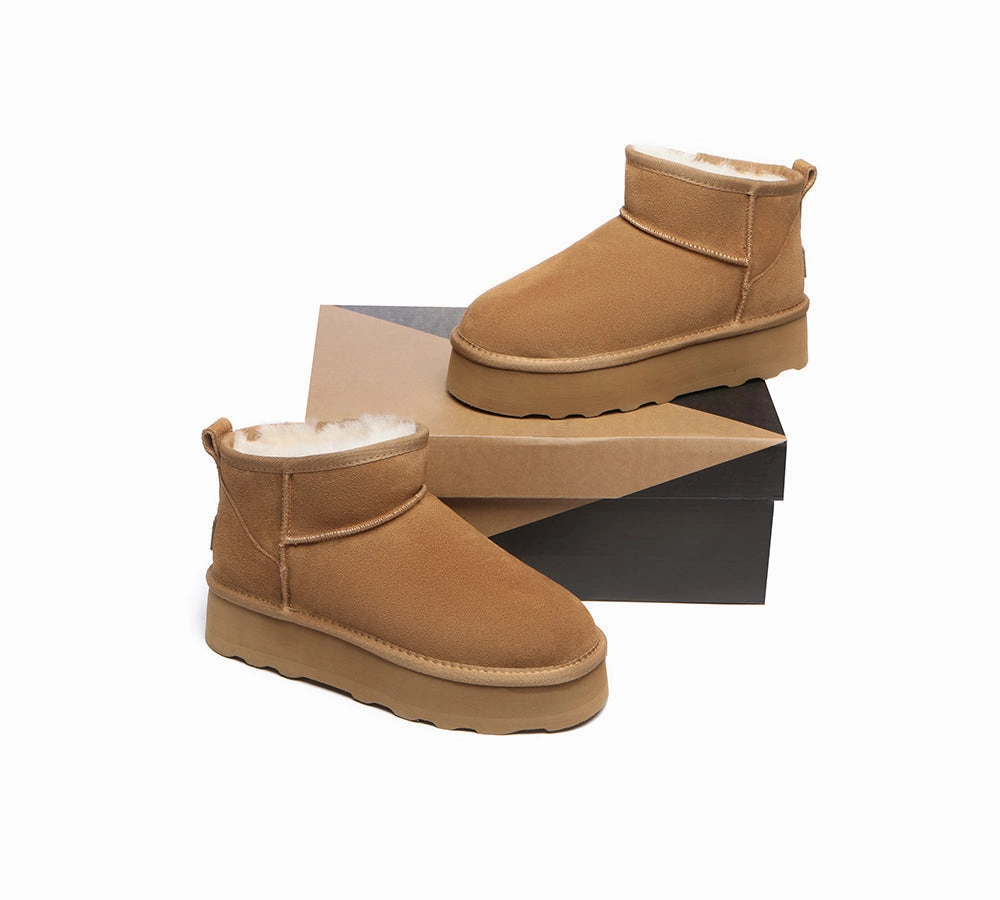 UGG Ultra Mini Platform Boots Sheepskin Wool Thick Bottom Boots Ronnie Welted Ankle Boots