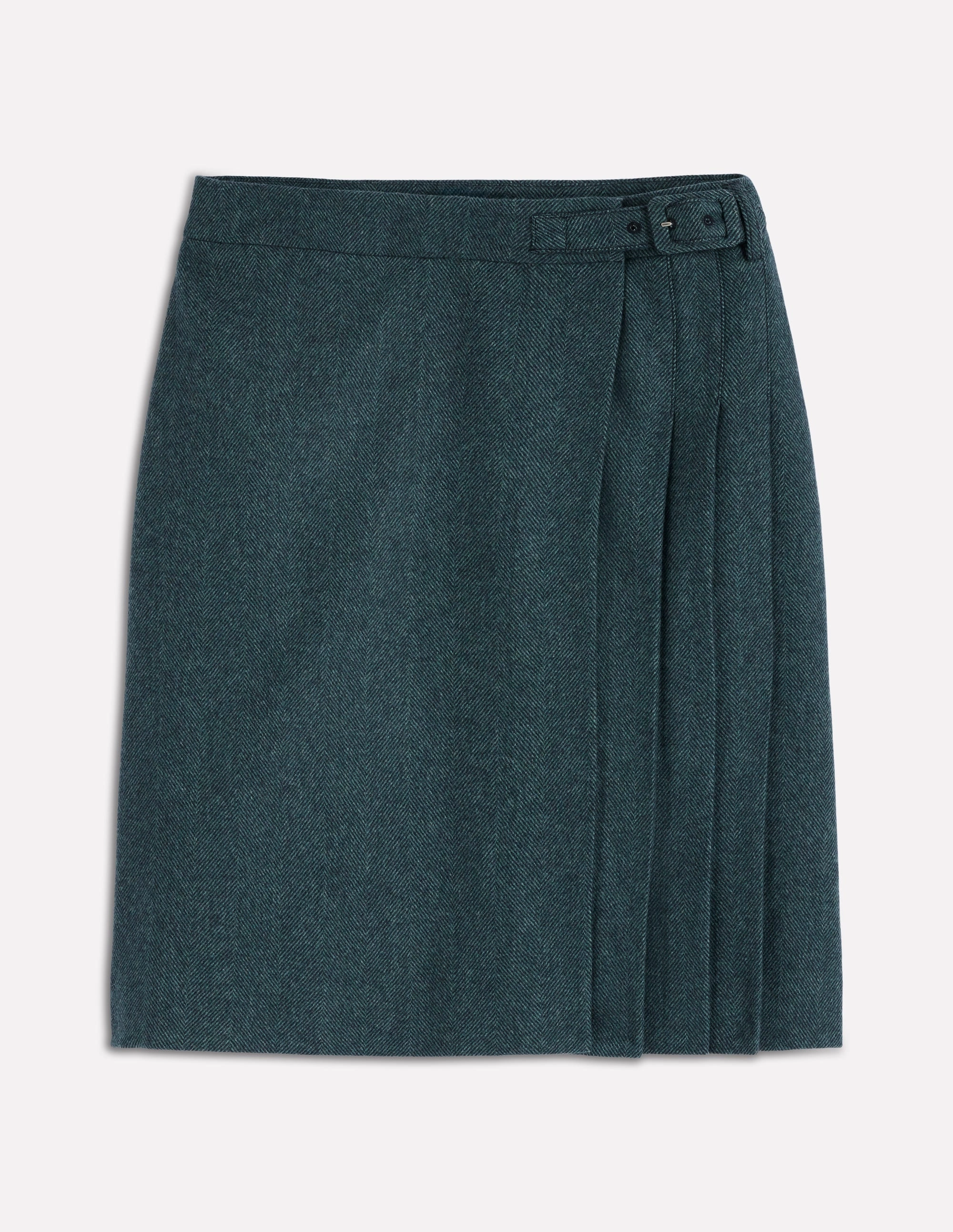 Helen Wool Kilt Skirt-Green and Navy Herringbone Wide Calf Kne