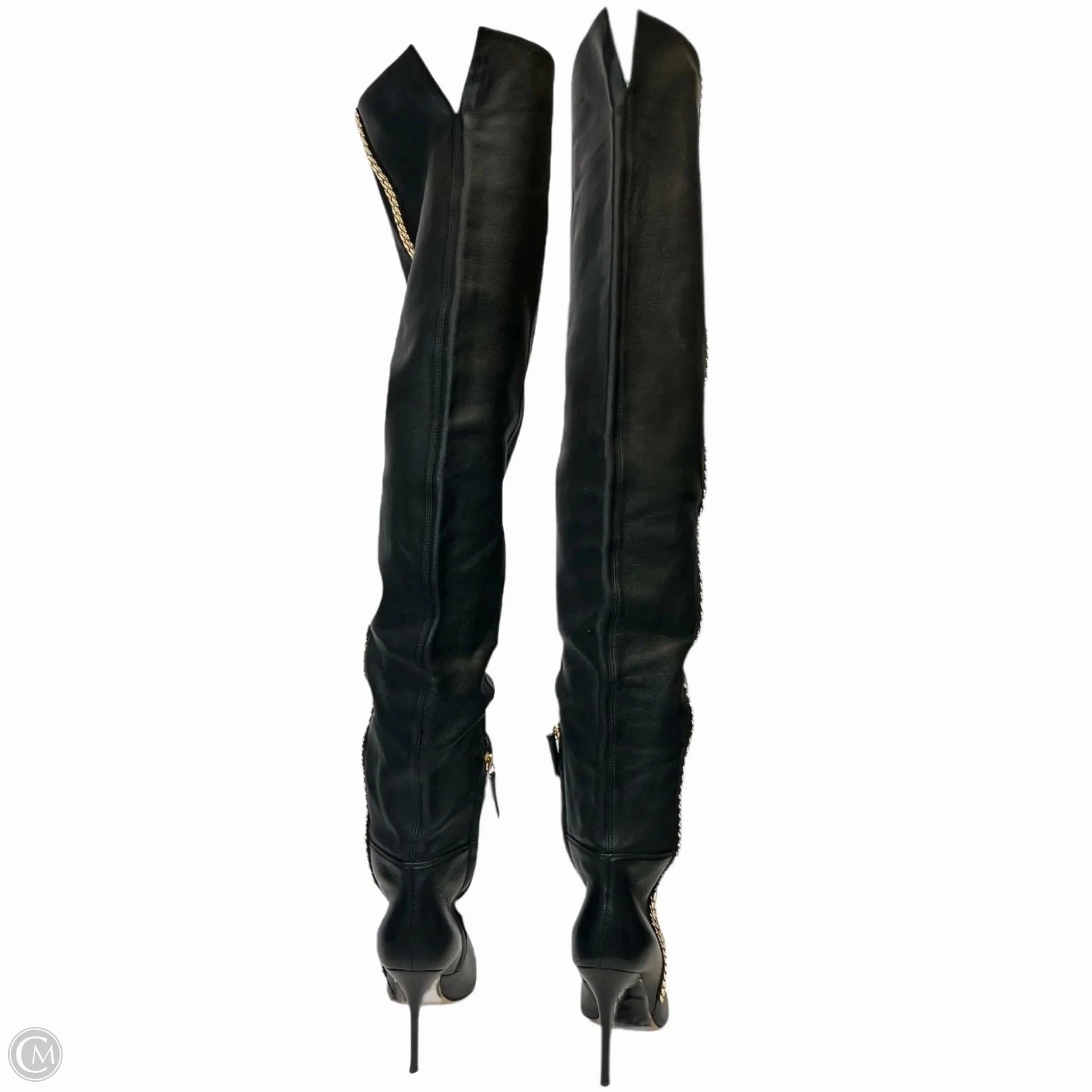 Winter Equestrian Riding Boots Boots Over-the-knee Heels By Giuseppe Zanotti In Black & Gold, Size: 5.5