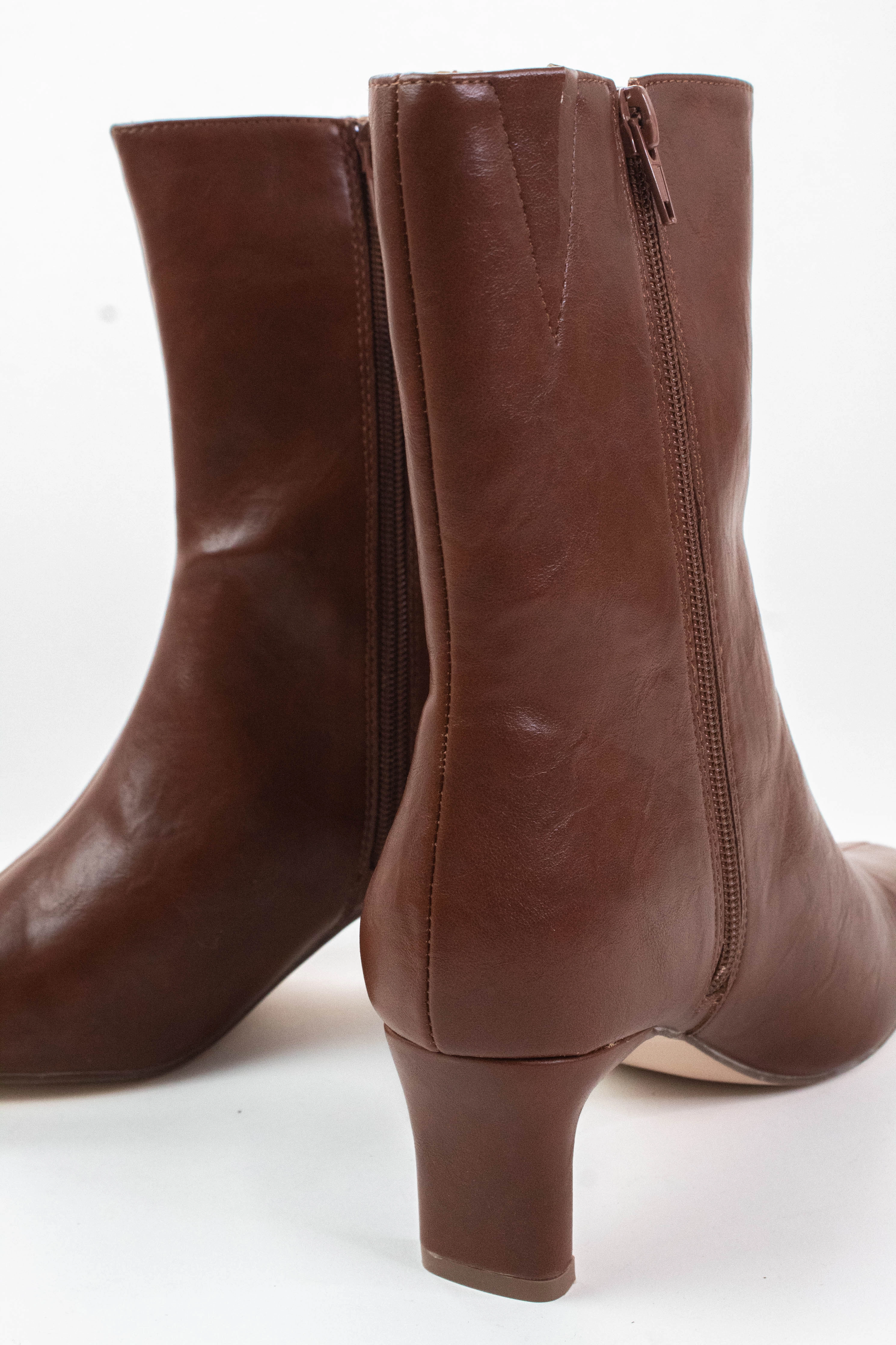 Pointed Toe Block Heel Ankle Boots Adler Faux Leather Ankle Boot, Cognac | Beach by Matisse