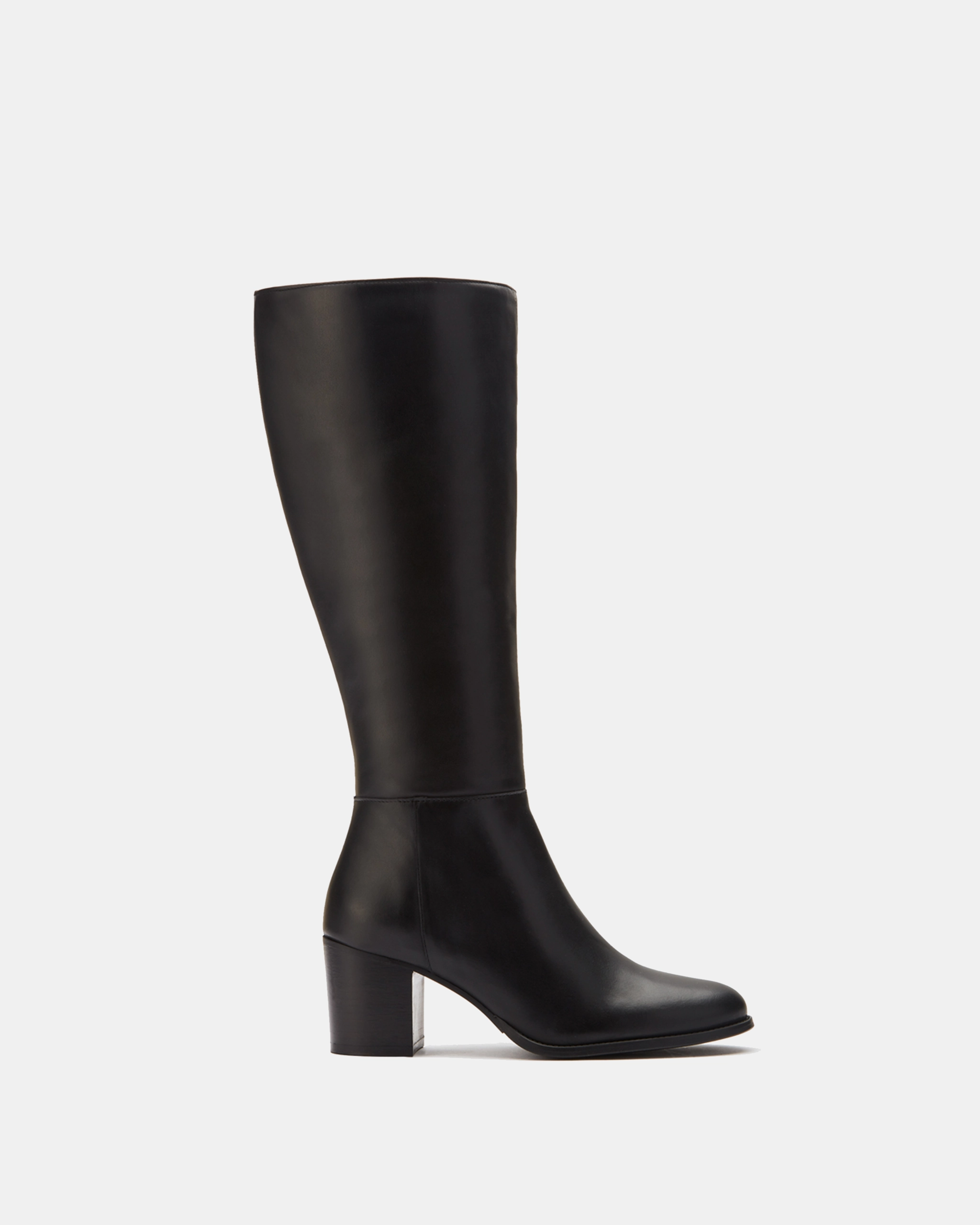 Dalia Petite Knee High Boots in Black Leather Knee High Leather Flat Boots