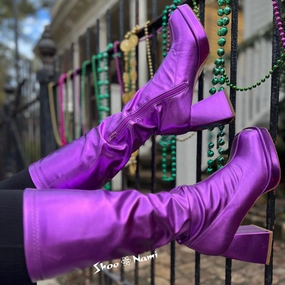 PRESLEY-01/2025 Purple Metallic Faux Leather Platform Gogo Boots Gore Tex Knee High Boots