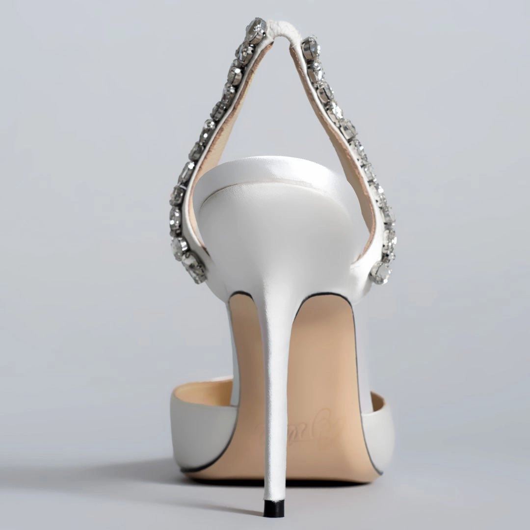 Steve Madden Shoes High Heels SOLEIL SLINGBACK WHITE SATIN KITTEN