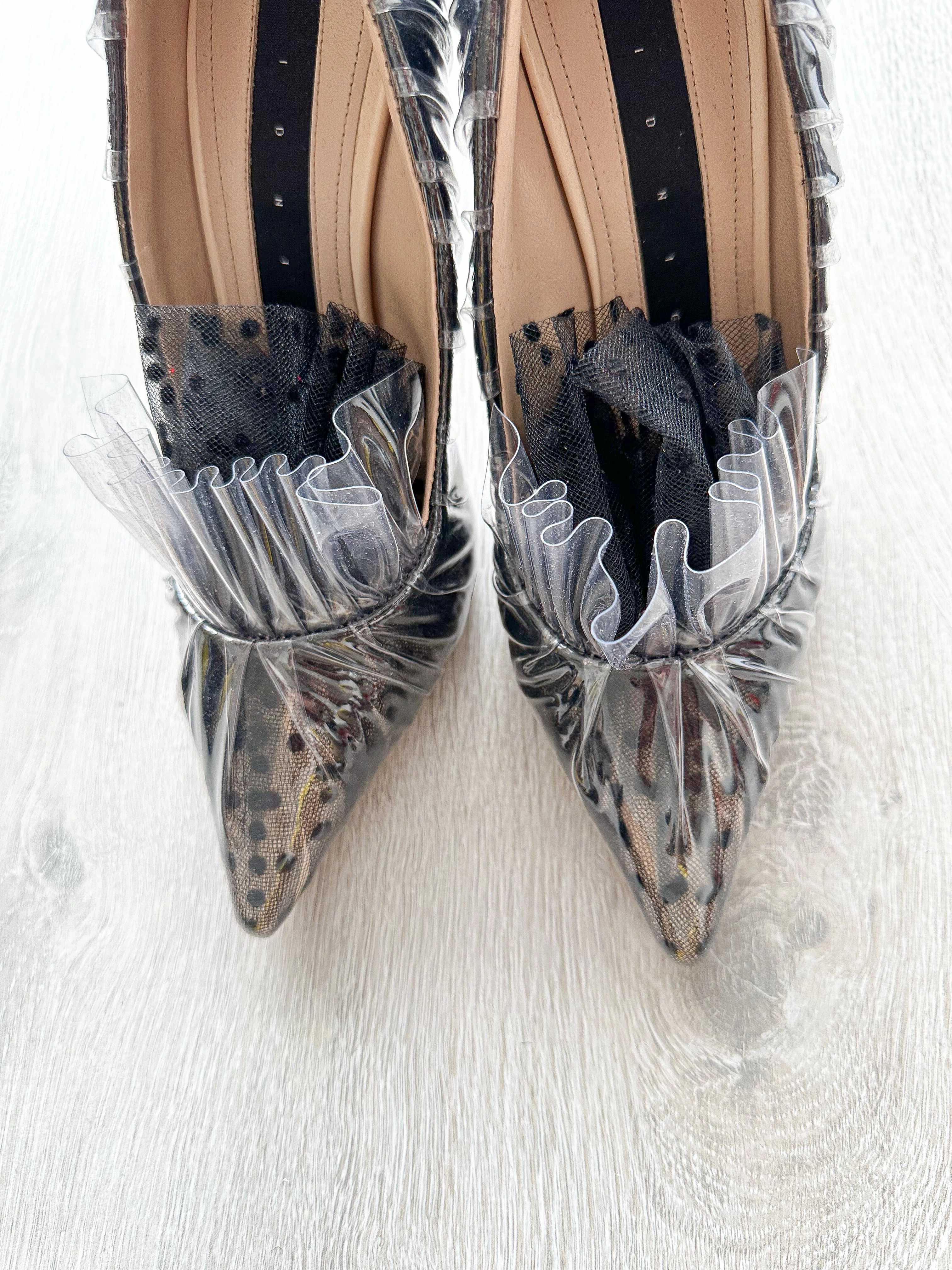 Hot With High Heels MIDNIGHT 00 Black Polka Dot Lace Detail Plastic Ruch Wrapped PVC High Heels