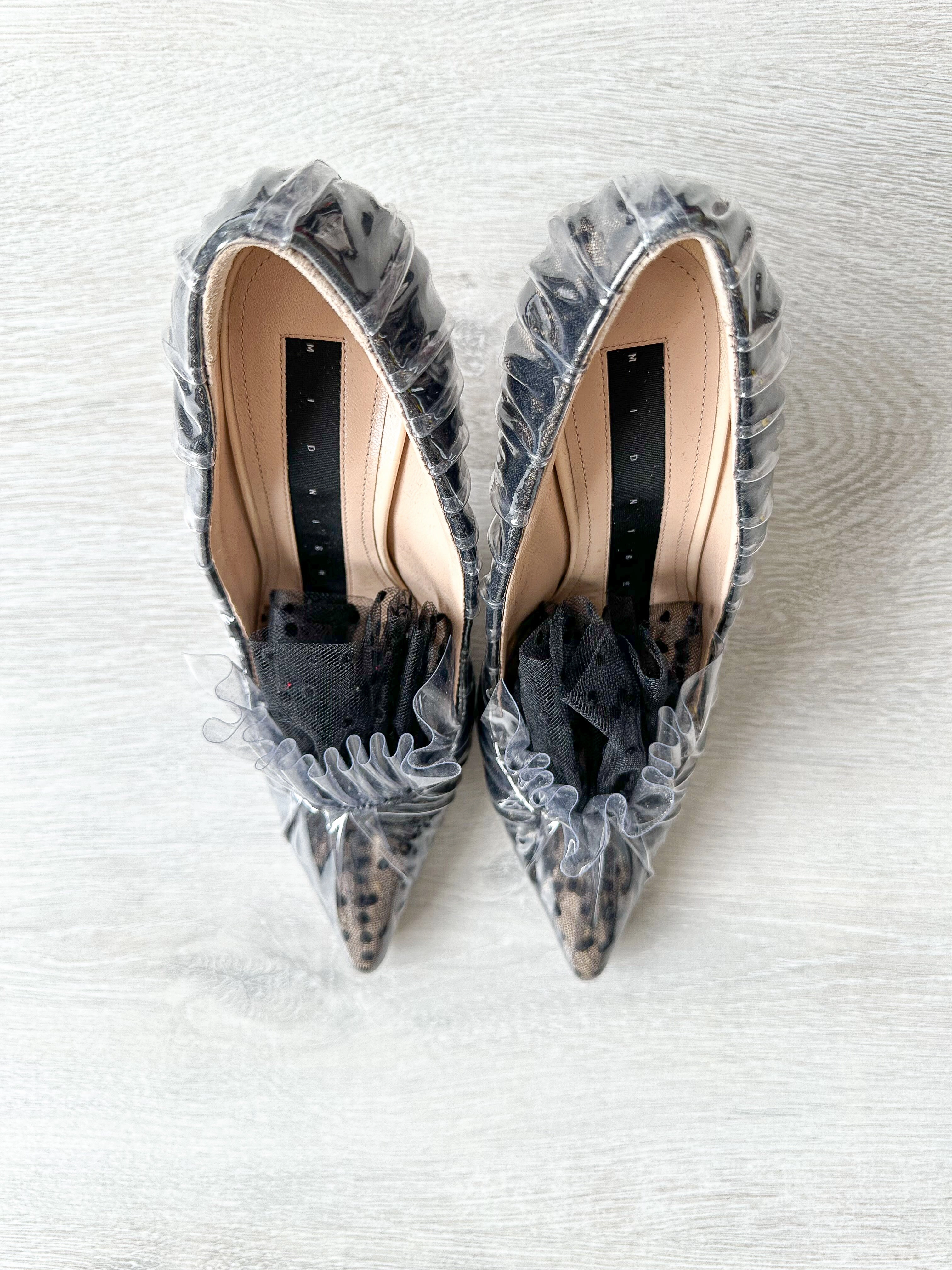 MIDNIGHT 00 Black Polka Dot Lace Detail Plastic Ruch Wrapped PVC High Heels High Heels Shoes Sandals