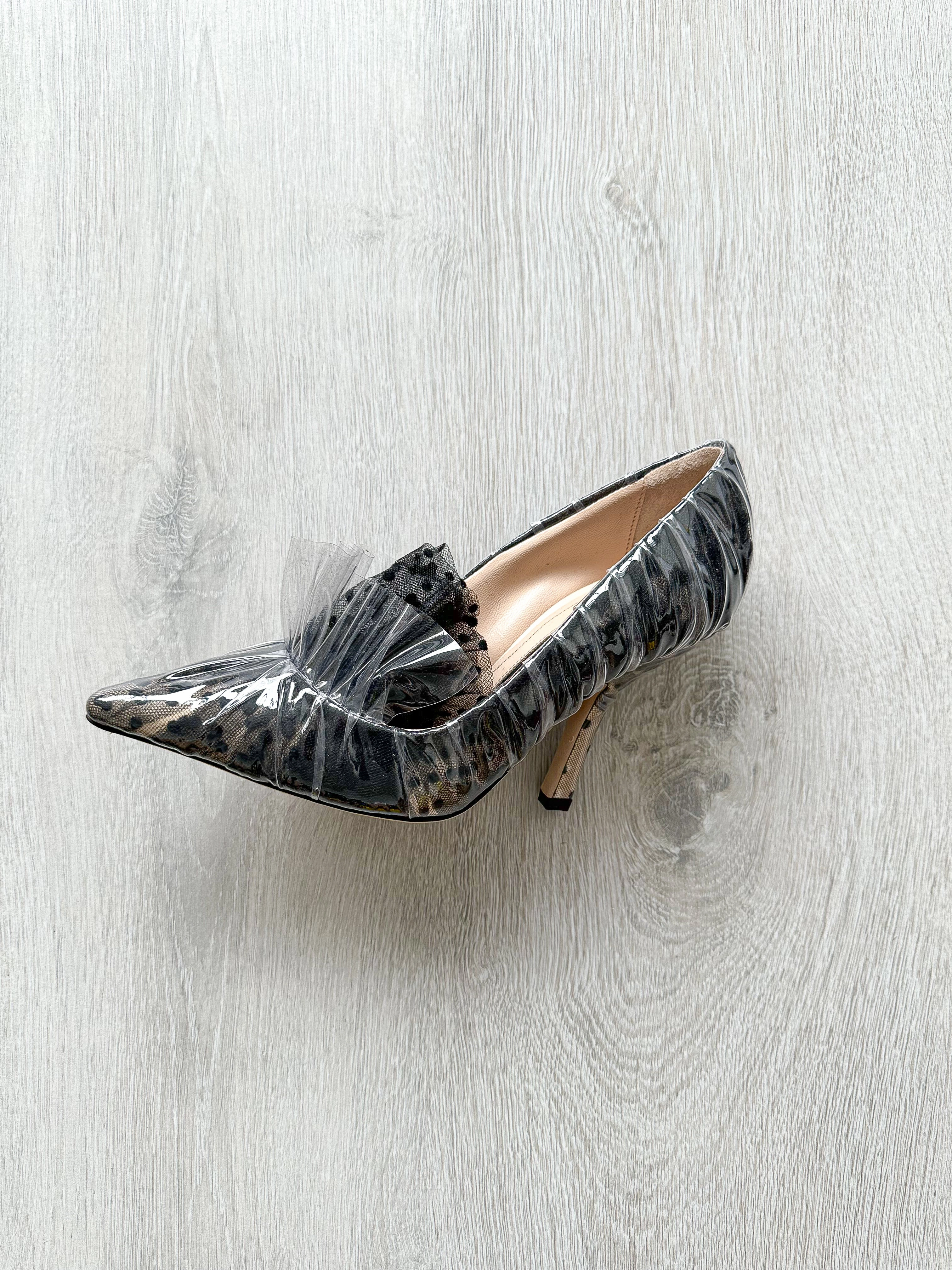 Yellow High Heels Dsw MIDNIGHT 00 Black Polka Dot Lace Detail Plastic Ruch Wrapped PVC High Heels