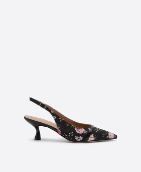 High Heels To Go With Dress Jama 45 Black Floral Grosgrain Kitten Slingbacks