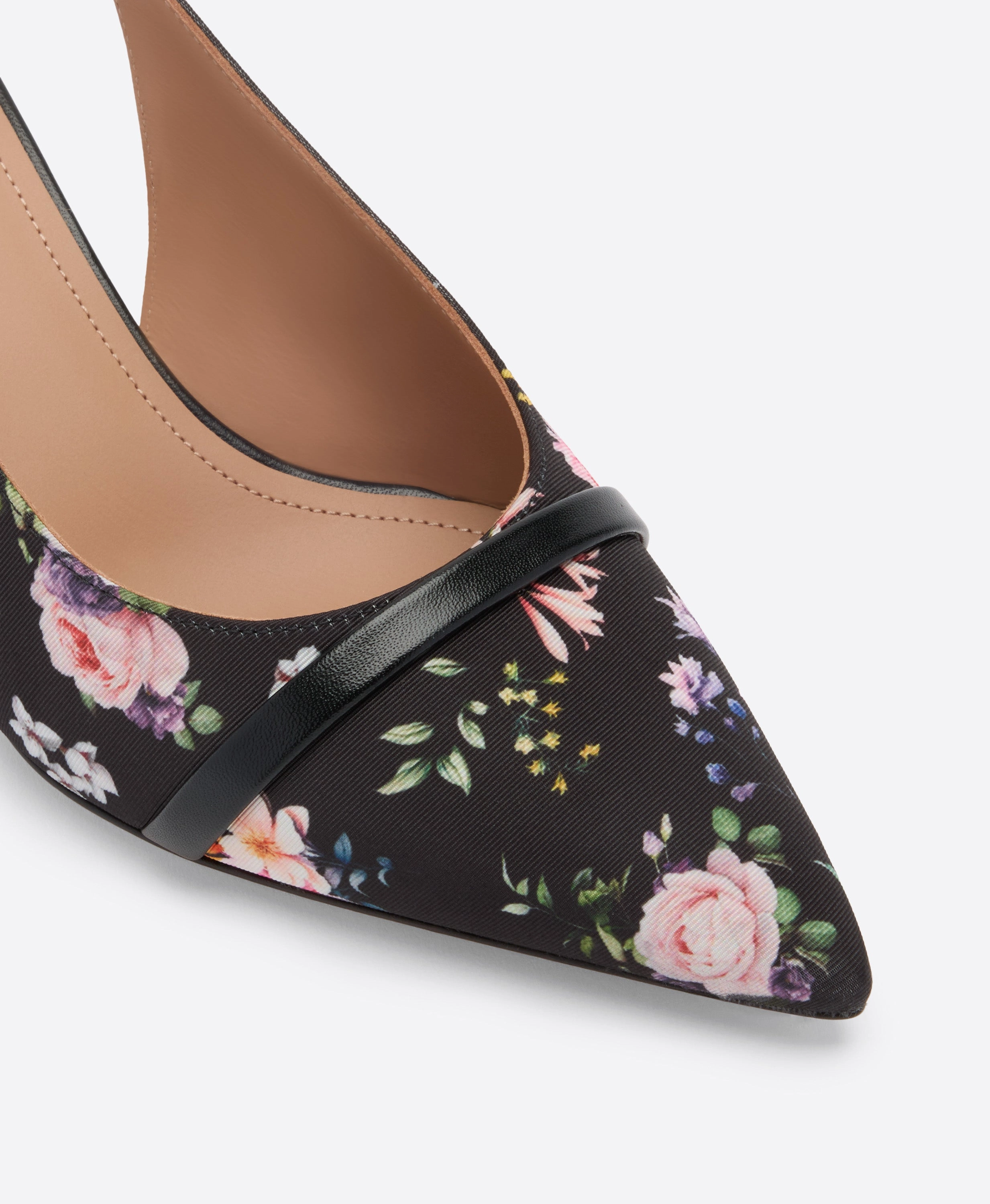 Parts Og Shoe Jama 45 Black Floral Grosgrain Kitten Slingbacks