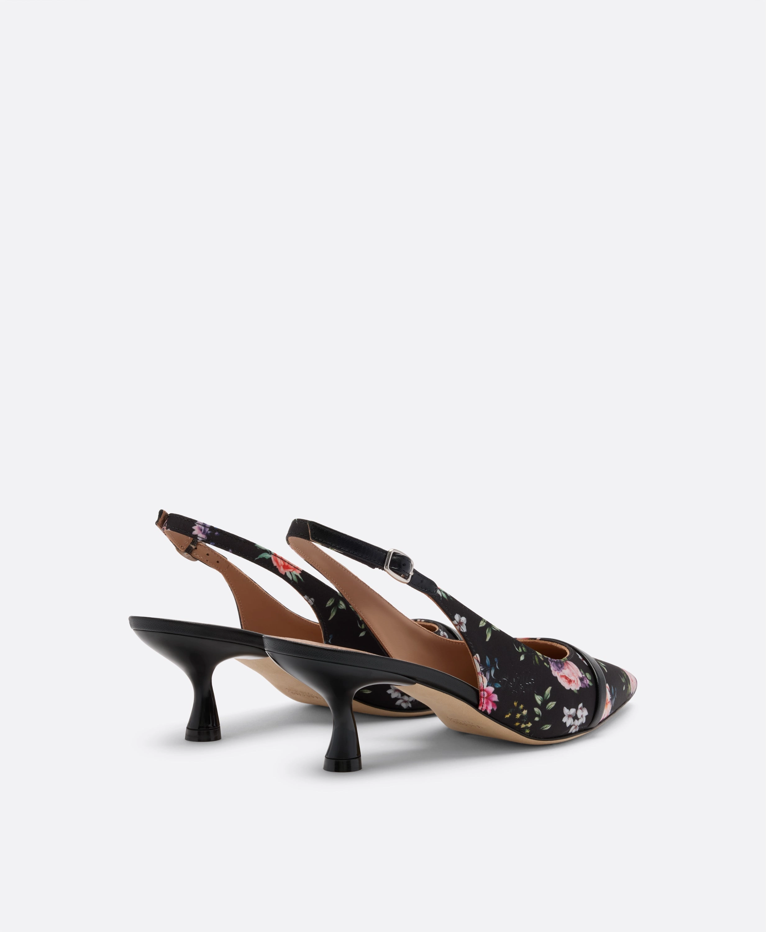 High Heels Platforms Jama 45 Black Floral Grosgrain Kitten Slingbacks