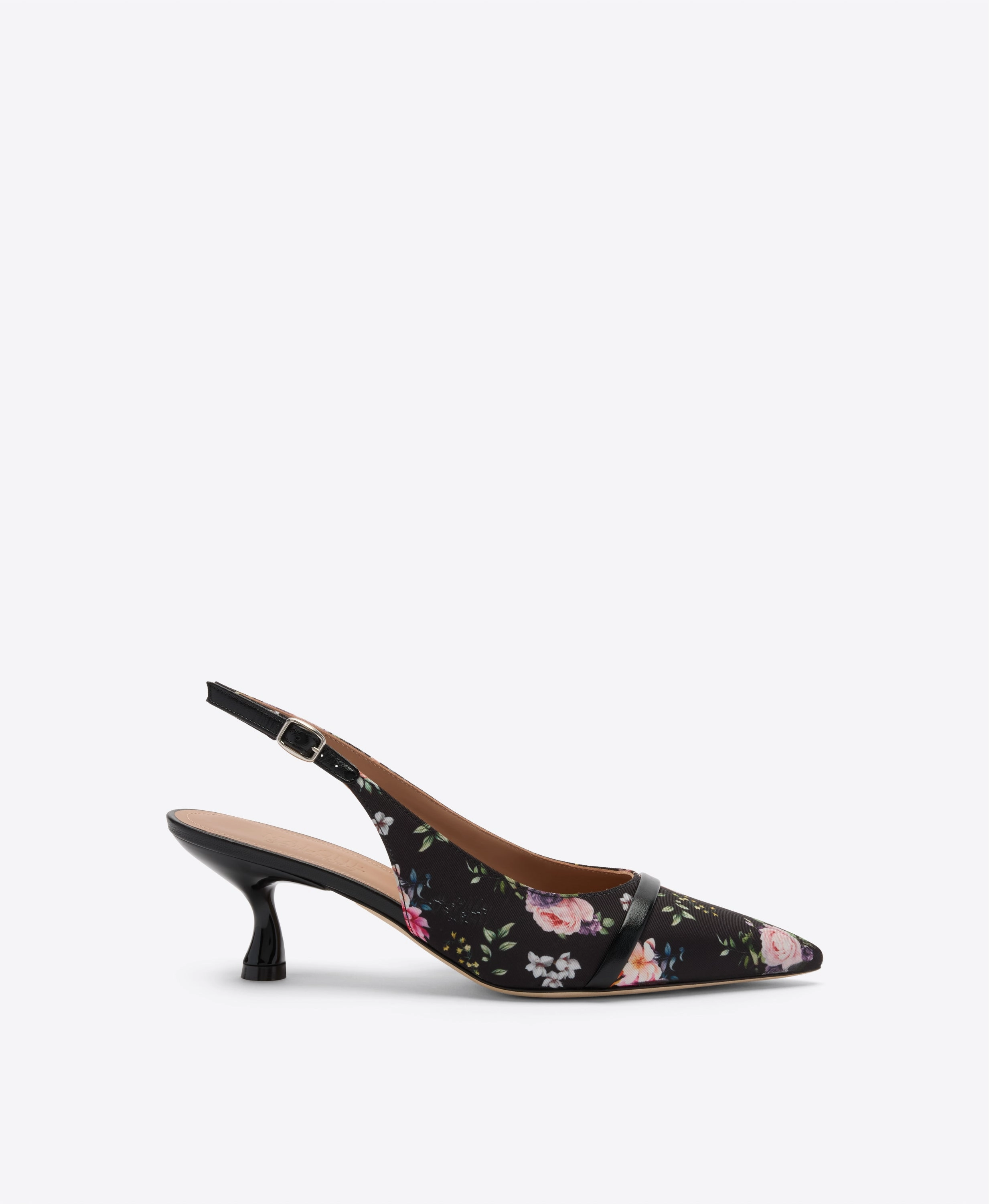 High Heels Party Down Under Jama 45 Black Floral Grosgrain Kitten Slingbacks