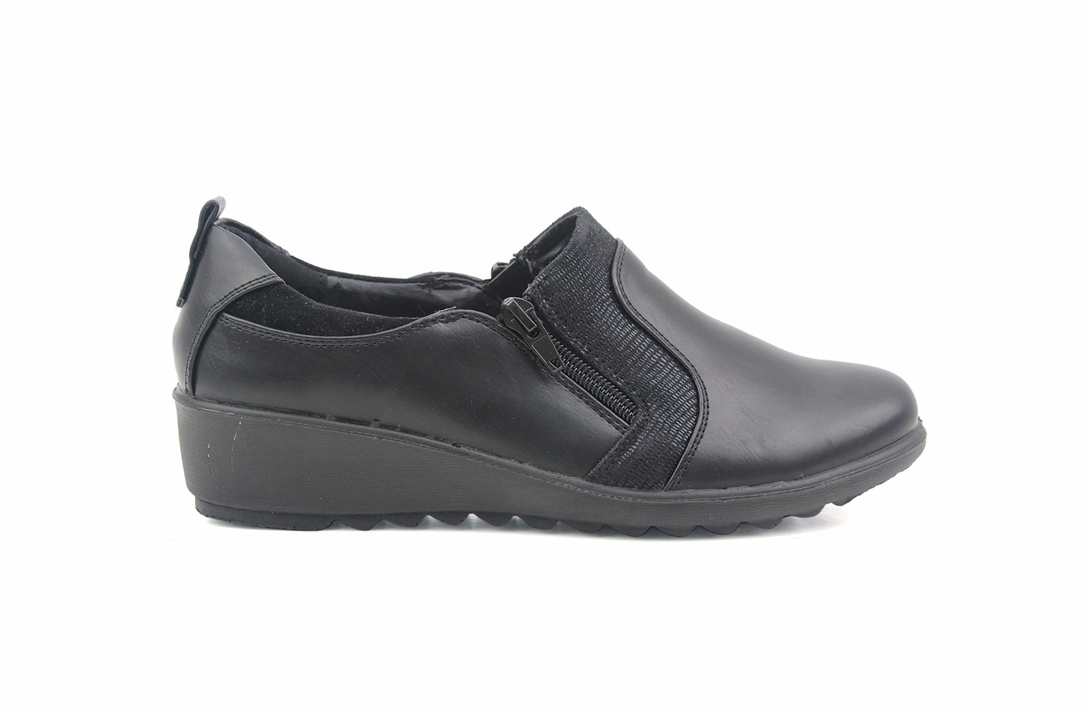 Womens Ladies Black Slip On Zip Loafers Flats Loafers Boots