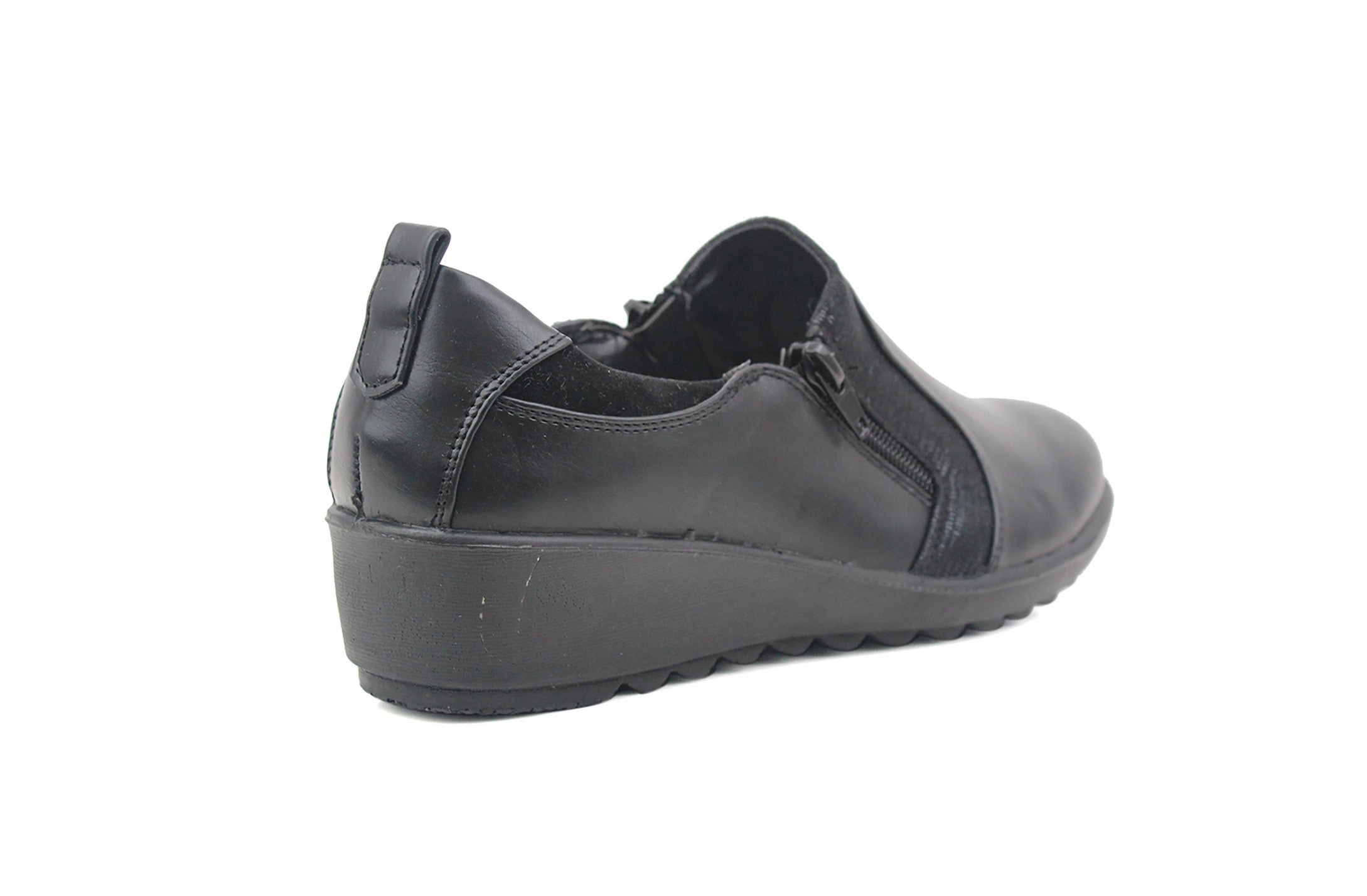 Playform Loafers Womens Ladies Black Slip On Zip Loafers Flats