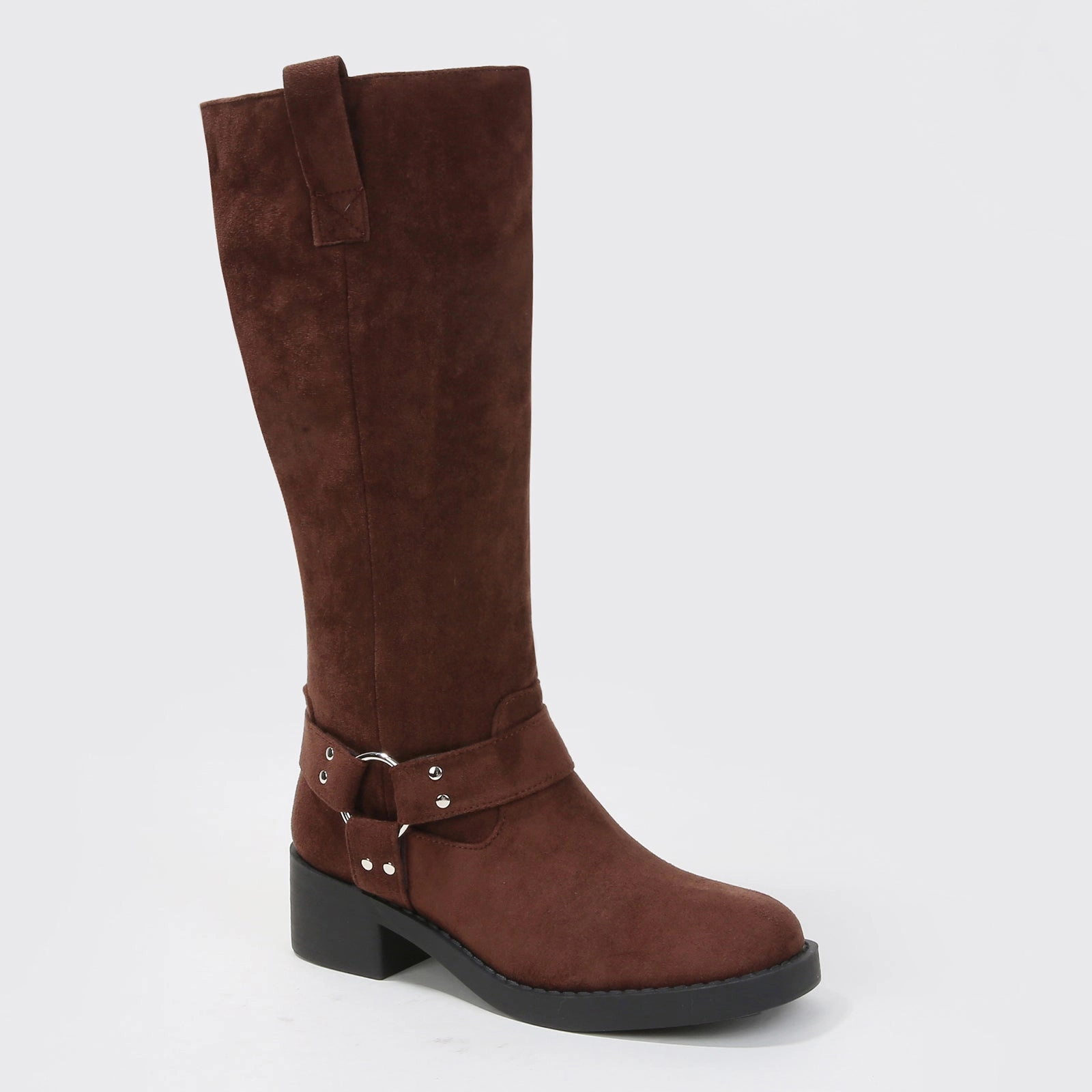 Spencer Suede Harness Knee High Boots with Ring Detail Fitted Knee High Stiletto Boots