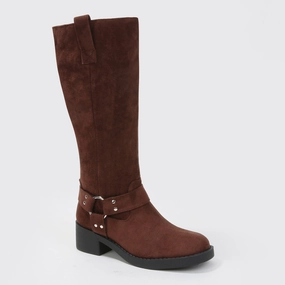Spencer Suede Harness Knee High Boots with Ring Detail Wide Calf Cowgirl Boots Knee High
