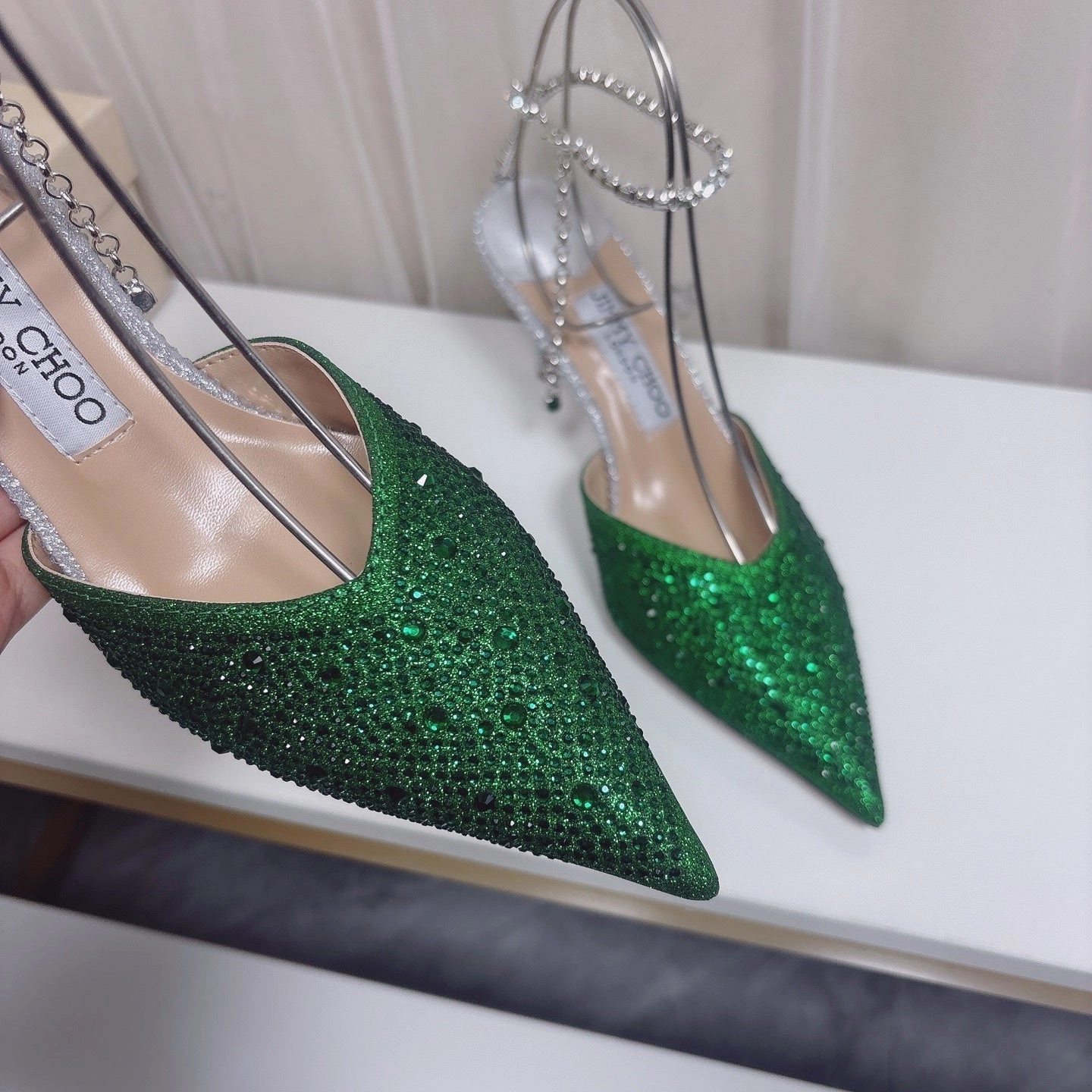 Jimmy Choo Green Glitter Slingback Heels  8cm Pointed Toe Size 3442 Pictures Of High Heels