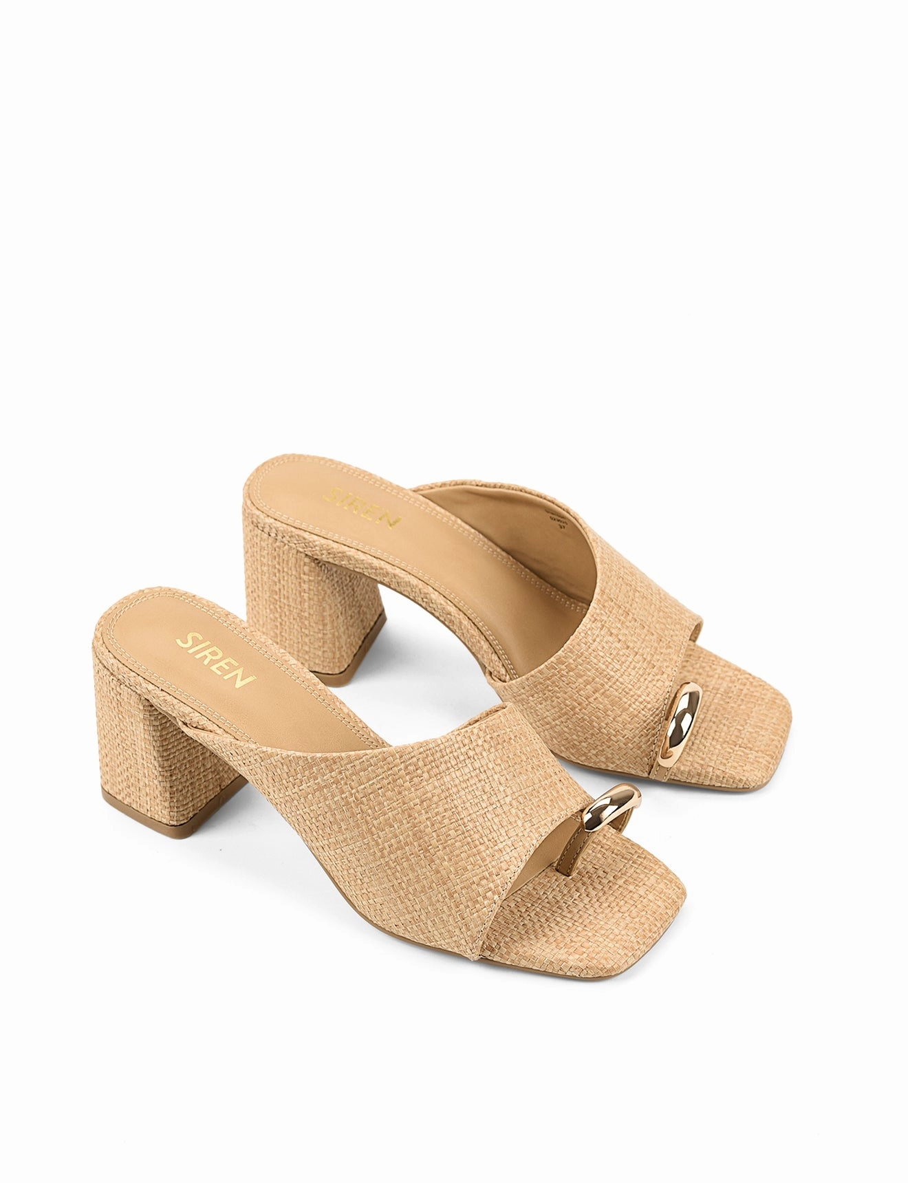 Thigh Highs Heels Stanton Block Heel Mules - Natural Raffia