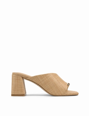 Stanton Block Heel Mules - Natural Raffia High Heel Platform Shoes