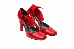White Feather Stella Mccartney - Red Heels with Wrap Around Ankle Straps - IT 38 1/2