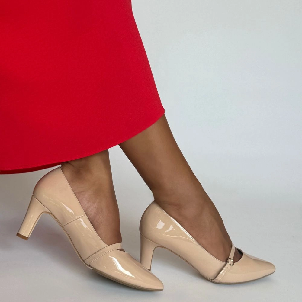 High Heels In Bed Stevie Extra-Wide Fit Court Shoe  Nude Patent Leather