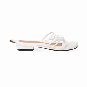 Double Chinese Knot Flats (White Leather) High Heel Footwear