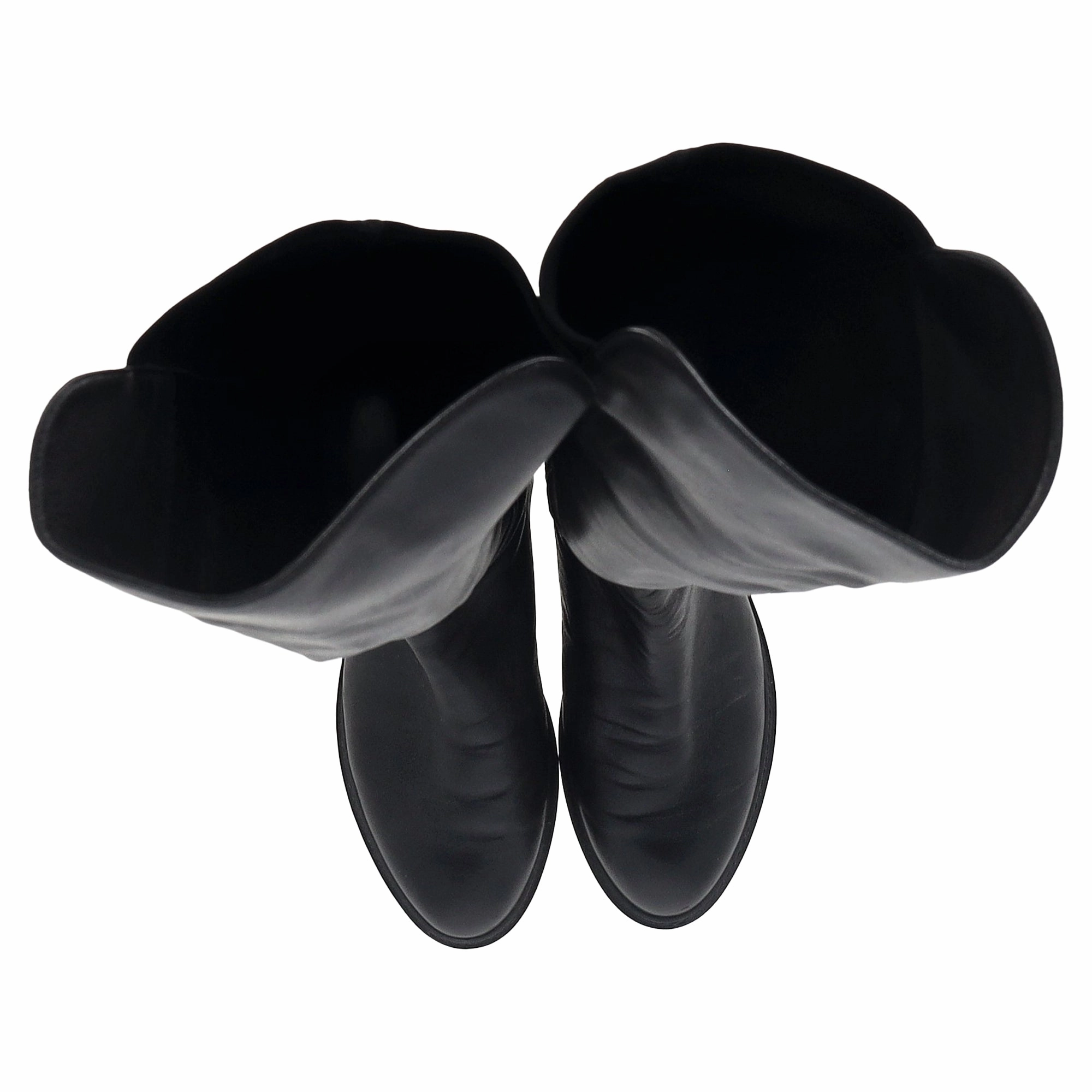 Brown Fur Heel Boots Stuart Weitzman 5050 Lift Over-the-Knee Boots in Black Leather and Suede