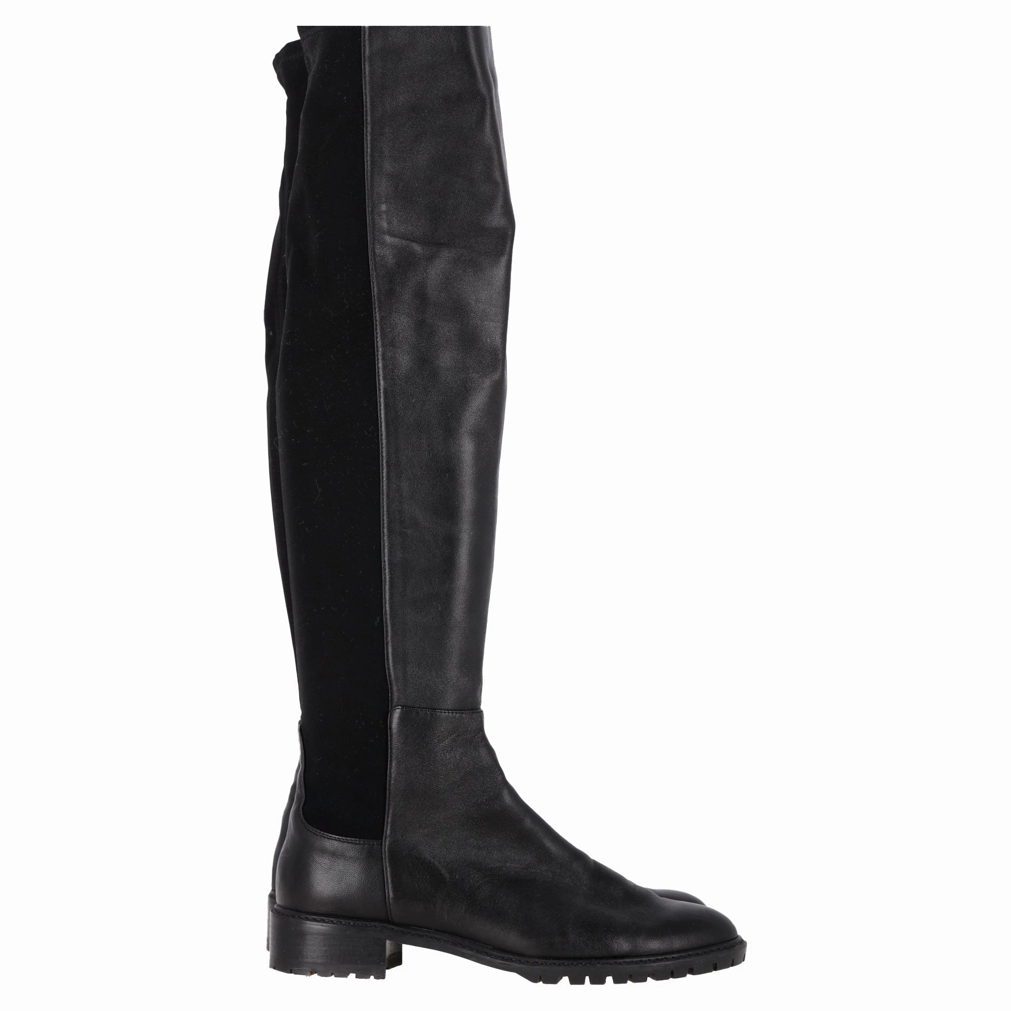 Stuart Weitzman 5050 Lift Over-the-Knee Boots in Black Leather and Suede Water Walking Boots Terraria