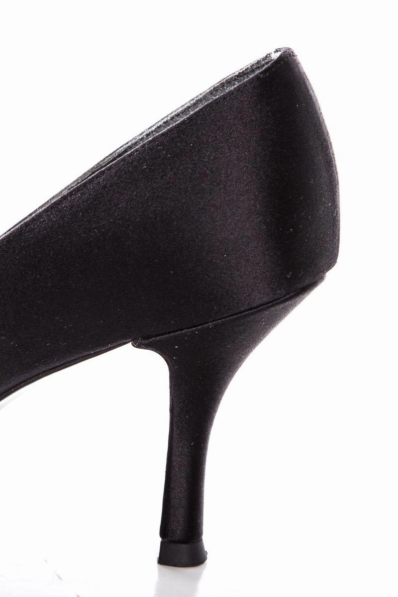 Stuart Weitzman Black Satin Peep Toe Heels SZ 7 High Heel Purfume