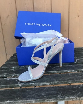 History Of High Heels Shoes STUART WEITZMAN Silver Metallic High Heel Sandals