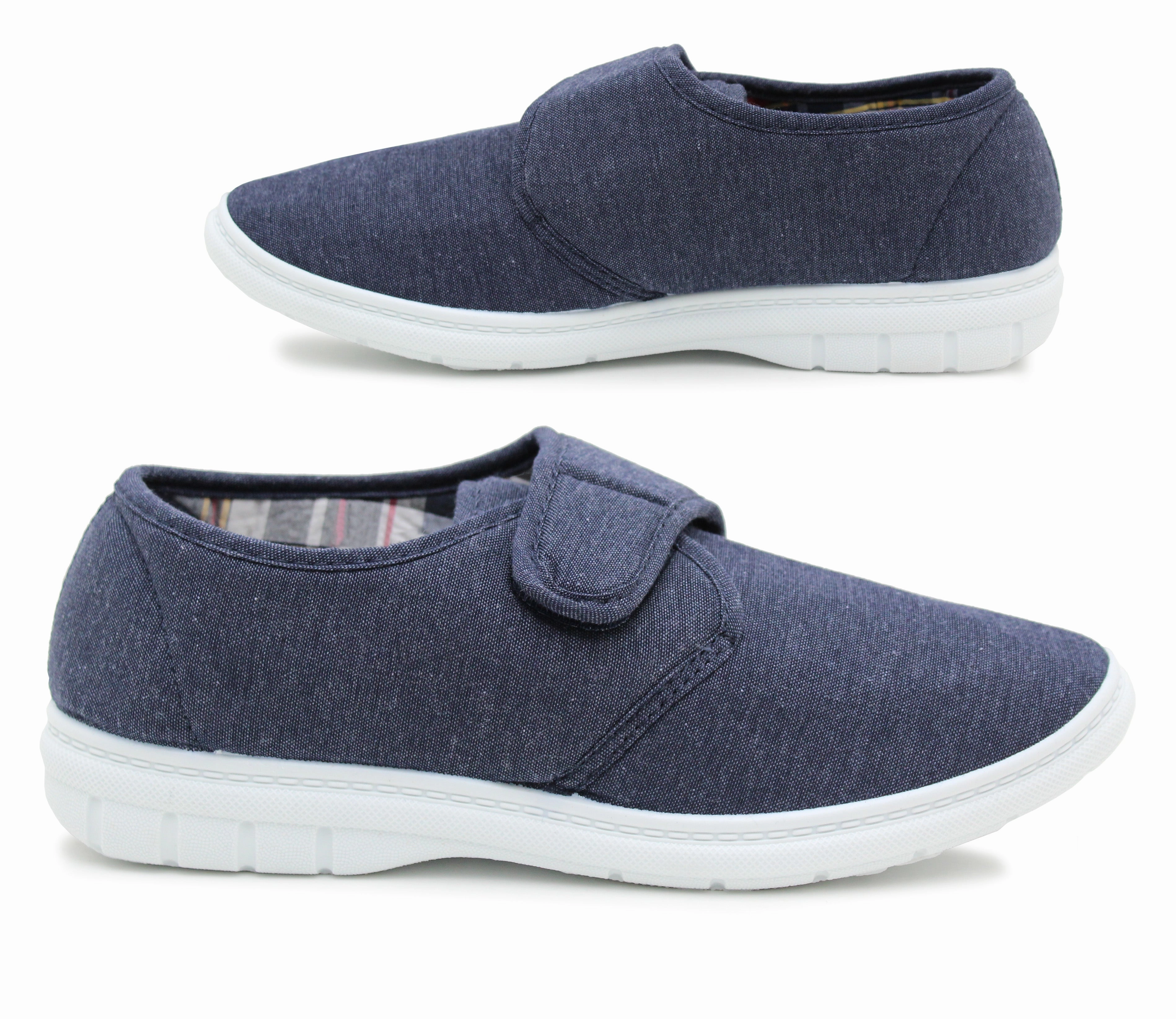 Mens Touch Fasten Casual Navy Canvas Trainer Pumps Flat Driving Loafers Shoes Quilted Loafers