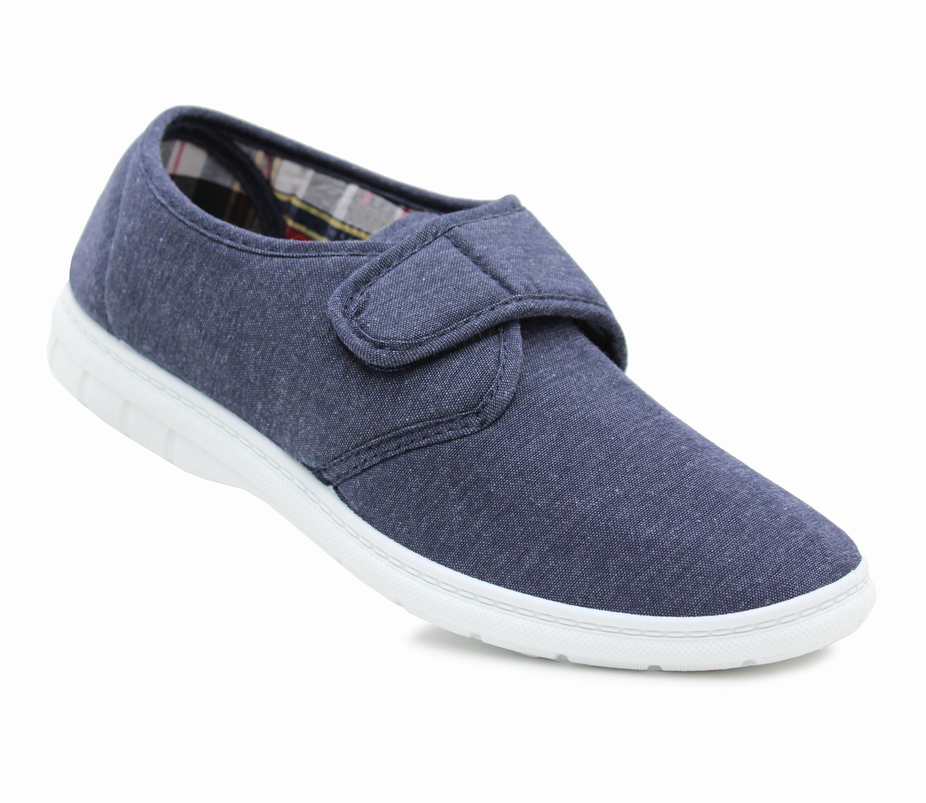 Mens Touch Fasten Casual Navy Canvas Trainer Pumps Flat Driving Loafers Shoes Lux Pinch Penny Loafers