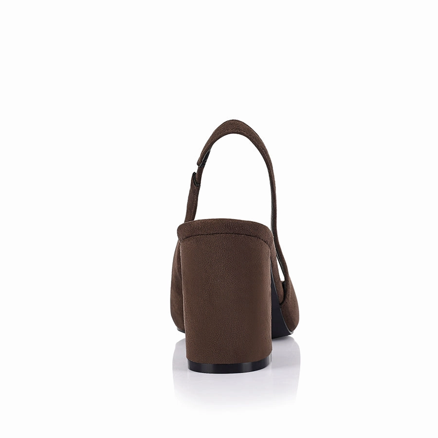 Elisha Slingback Block Heels - Chocolate Brown Micro Dolly Parton High Heels