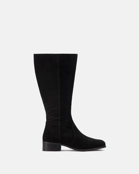Haltham Petite Knee High Boots in Black Suede Knee High Platform Heeled Boots