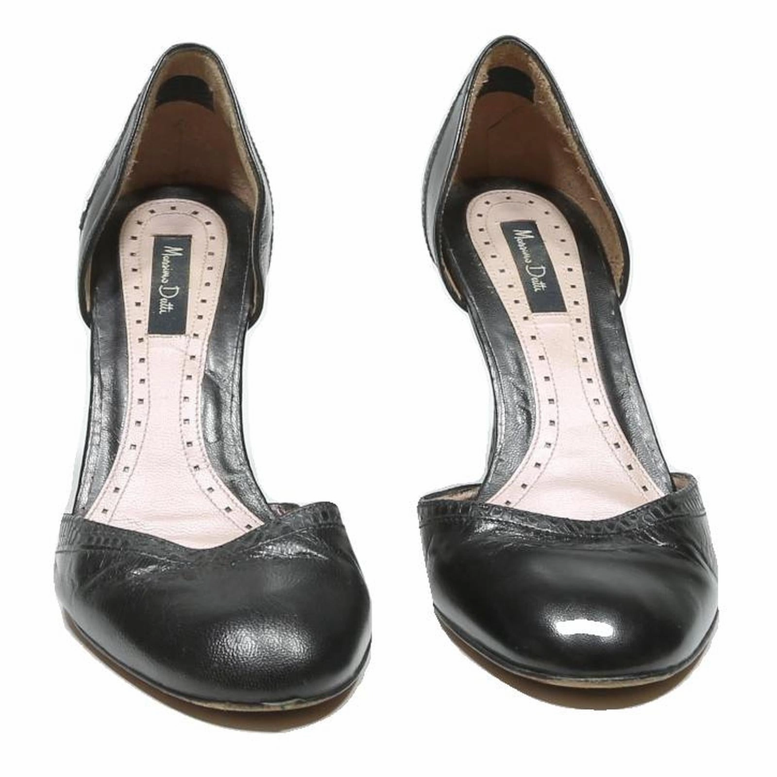 MASSIMO DUTTI Pointed Toe Womens Black Leather Court Heels UK 4 Elegant Leopard High Heels