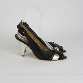 Fringe High Heel Boots Vicenza Black Leather Slingback Heels