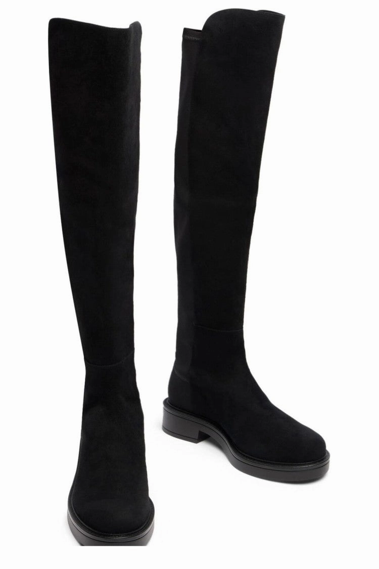 Suede Over-The-Knee Boots With Rounded Toe And Low Block Heel Boots For Upland Hunting